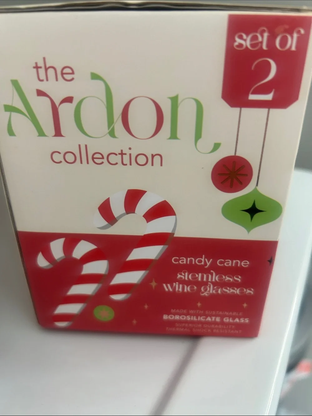 The Ardon collection floating Christmas  Candy Cane Stemless Wine Glasses new